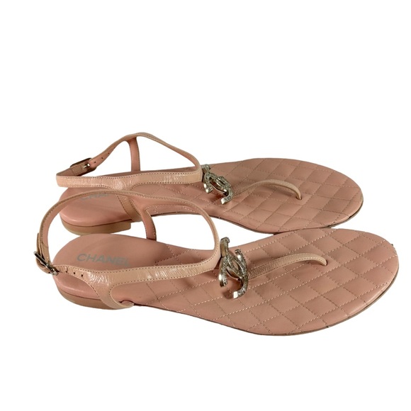 CHANEL Pink Quilted Leather Diamond Beach CC Quilted Thong Ankle Strap 37-7US - Picture 5 of 12